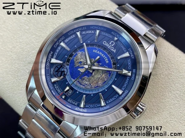 OMEGA Aqua Terra Worldtimer VSF 1:1 Best Edition Blue Dial on SS Bracelet A8938 Super Clone - Super Clone Watch | 1:1 Best Version