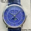 Blancpain Villeret 6654 SS Complicated Function OMF 1:1 Best Edition Textured Blue Dial on Blue Leather Strap A6654 V3 - Super Clone Watch | 1:1 Best Version