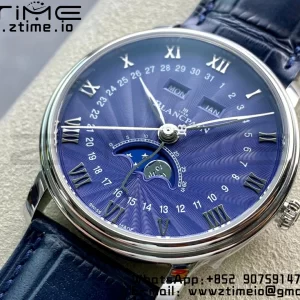 Blancpain Villeret 6654 SS Complicated Function OMF 1:1 Best Edition Textured Blue Dial on Blue Leather Strap A6654 V3 - Super Clone Watch | 1:1 Best Version
