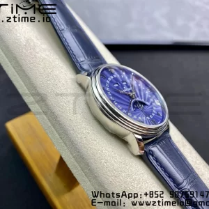 Blancpain Villeret 6654 SS Complicated Function OMF 1:1 Best Edition Textured Blue Dial on Blue Leather Strap A6654 V3 - Super Clone Watch | 1:1 Best Version