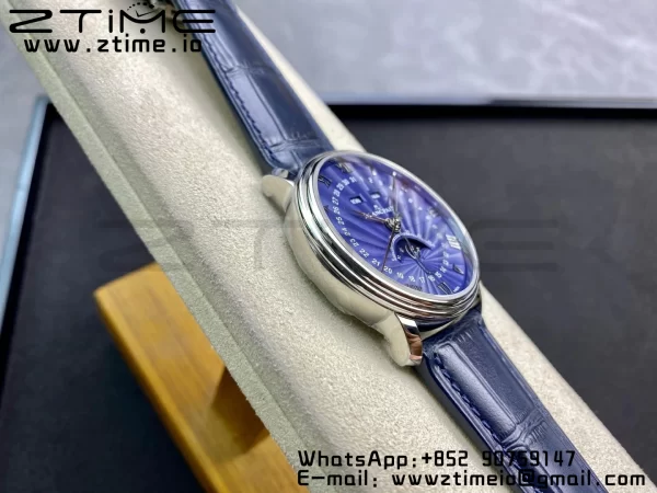 Blancpain Villeret 6654 SS Complicated Function OMF 1:1 Best Edition Textured Blue Dial on Blue Leather Strap A6654 V3 - Super Clone Watch | 1:1 Best Version