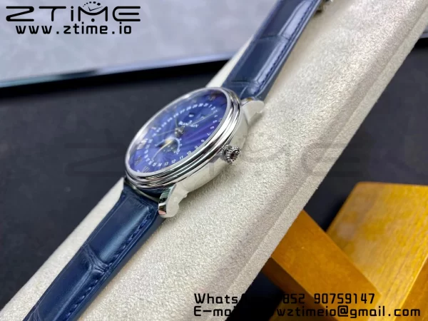 Blancpain Villeret 6654 SS Complicated Function OMF 1:1 Best Edition Textured Blue Dial on Blue Leather Strap A6654 V3 - Super Clone Watch | 1:1 Best Version