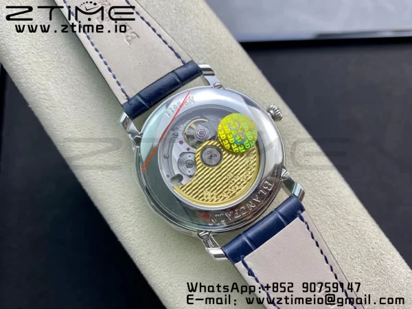 Blancpain Villeret 6654 SS Complicated Function OMF 1:1 Best Edition Textured Blue Dial on Blue Leather Strap A6654 V3 - Super Clone Watch | 1:1 Best Version