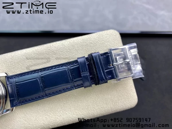 Blancpain Villeret 6654 SS Complicated Function OMF 1:1 Best Edition Textured Blue Dial on Blue Leather Strap A6654 V3 - Super Clone Watch | 1:1 Best Version