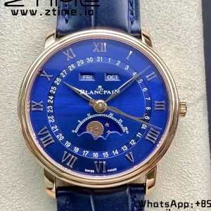 Blancpain Villeret 6654 SS/RG Complicated Function OMF 1:1 Best Edition Blue Dial on Black Leather Strap A6654 V3 - Super Clone Watch | 1:1 Best Version