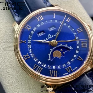 Blancpain Villeret 6654 SS/RG Complicated Function OMF 1:1 Best Edition Blue Dial on Black Leather Strap A6654 V3 - Super Clone Watch | 1:1 Best Version