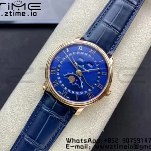 Blancpain Villeret 6654 SS/RG Complicated Function OMF 1:1 Best Edition Blue Dial on Black Leather Strap A6654 V3 - Super Clone Watch | 1:1 Best Version