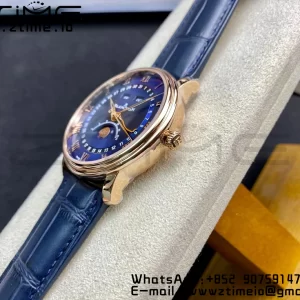 Blancpain Villeret 6654 SS/RG Complicated Function OMF 1:1 Best Edition Blue Dial on Black Leather Strap A6654 V3 - Super Clone Watch | 1:1 Best Version