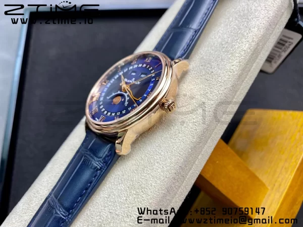 Blancpain Villeret 6654 SS/RG Complicated Function OMF 1:1 Best Edition Blue Dial on Black Leather Strap A6654 V3 - Super Clone Watch | 1:1 Best Version
