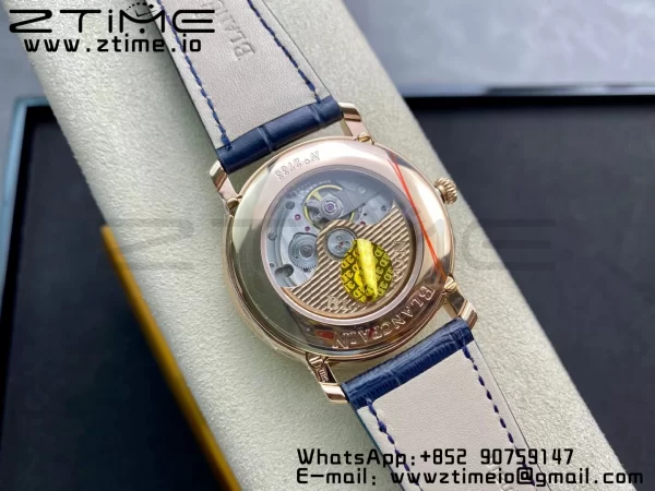 Blancpain Villeret 6654 SS/RG Complicated Function OMF 1:1 Best Edition Blue Dial on Black Leather Strap A6654 V3 - Super Clone Watch | 1:1 Best Version