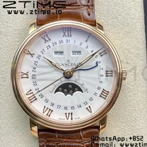 Blancpain Villeret 6654 SS/RG Complicated Function OMF 1:1 Best Edition White Dial on Brown Leather Strap A6654 V3 - Super Clone Watch | 1:1 Best Version