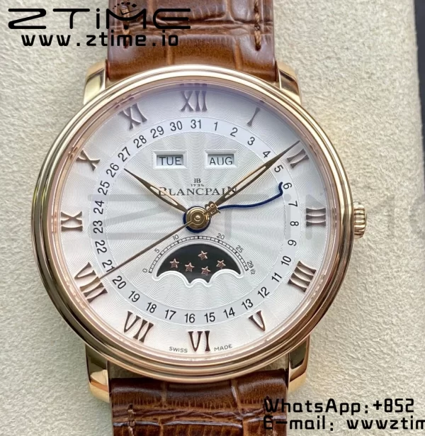 Blancpain Villeret 6654 SS/RG Complicated Function OMF 1:1 Best Edition White Dial on Brown Leather Strap A6654 V3 - Super Clone Watch | 1:1 Best Version