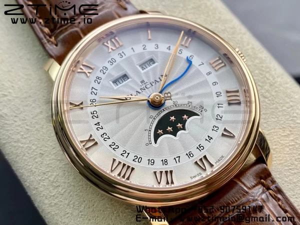 Blancpain Villeret 6654 SS/RG Complicated Function OMF 1:1 Best Edition White Dial on Brown Leather Strap A6654 V3 - Super Clone Watch | 1:1 Best Version
