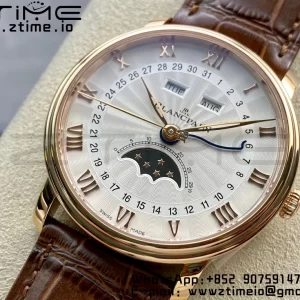 Blancpain Villeret 6654 SS/RG Complicated Function OMF 1:1 Best Edition White Dial on Brown Leather Strap A6654 V3 - Super Clone Watch | 1:1 Best Version