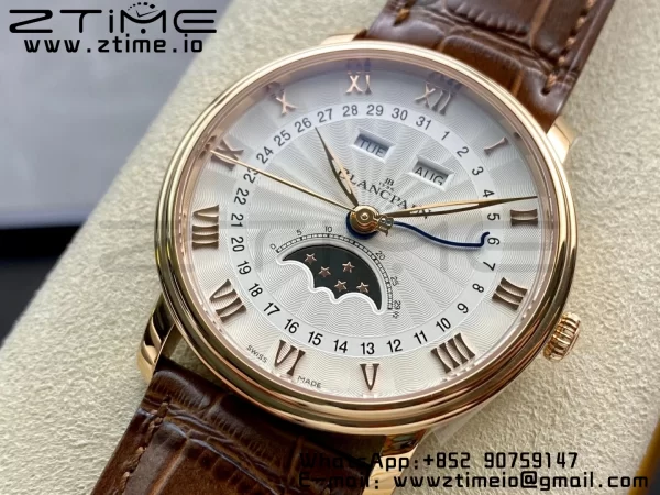 Blancpain Villeret 6654 SS/RG Complicated Function OMF 1:1 Best Edition White Dial on Brown Leather Strap A6654 V3 - Super Clone Watch | 1:1 Best Version