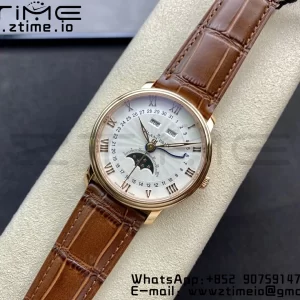 Blancpain Villeret 6654 SS/RG Complicated Function OMF 1:1 Best Edition White Dial on Brown Leather Strap A6654 V3 - Super Clone Watch | 1:1 Best Version
