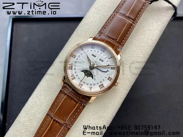 Blancpain Villeret 6654 SS/RG Complicated Function OMF 1:1 Best Edition White Dial on Brown Leather Strap A6654 V3 - Super Clone Watch | 1:1 Best Version