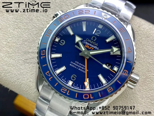 OMEGA Planet Ocean 600M Co-Axial GMT 43.5mm VSF 1:1 Best Edition Blue Dial Blue Ceramic Bezel on SS Bracelet A8605 Super Clone - Super Clone Watch | 1:1 Best Version