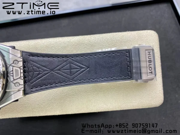 HUBLOT Big Bang Sang Bleu Titanium 415.NX WWF 1:1 Best Edition Black Skeletonal Dial Titanium bezel with diamonds On Black Gummy Strap Asian HB1213 - Super Clone Watch | 1:1 Best Version