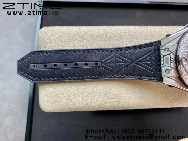 HUBLOT Big Bang Sang Bleu Titanium 415.NX WWF 1:1 Best Edition Black Skeletonal Dial Titanium bezel with diamonds On Black Gummy Strap Asian HB1213 - Super Clone Watch | 1:1 Best Version