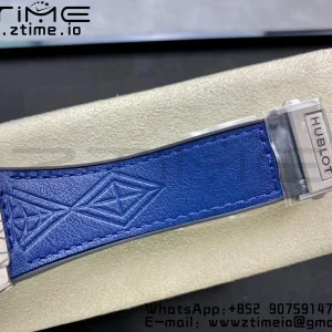 HUBLOT Big Bang Sang Bleu Titanium 415.NX WWF 1:1 Best Edition Blue Skeletonal Dial Titanium bezel with diamonds On Blue Gummy Strap Asian HB1213 - Super Clone Watch | 1:1 Best Version
