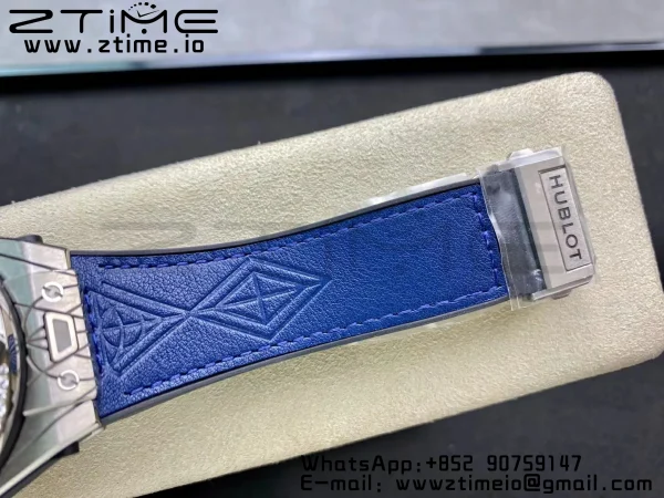 HUBLOT Big Bang Sang Bleu Titanium 415.NX WWF 1:1 Best Edition Blue Skeletonal Dial Titanium bezel with diamonds On Blue Gummy Strap Asian HB1213 - Super Clone Watch | 1:1 Best Version