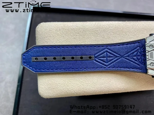 HUBLOT Big Bang Sang Bleu Titanium 415.NX WWF 1:1 Best Edition Blue Skeletonal Dial Titanium bezel with diamonds On Blue Gummy Strap Asian HB1213 - Super Clone Watch | 1:1 Best Version