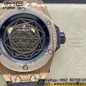 HUBLOT Big Bang Sang Bleu RG Titanium 415.NX WWF 1:1 Best Edition Black Skeletonal Dial Titanium bezel with diamond On Black Gummy Strap Asian HB1213 - スーパークローンウォッチ｜1:1ベストバージョン