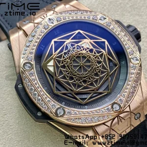 HUBLOT Big Bang Sang Bleu RG Titanium 415.NX WWF 1:1 Best Edition Black Skeletonal Dial Titanium bezel with diamonds On Black Gummy Strap Asian HB1213 - Super Clone Watch | 1:1 Best Version