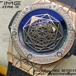 HUBLOT Big Bang Sang Bleu RG Titanium 415.NX WWF 1:1 Best Edition Black Skeletonal Dial Titanium bezel with diamond On Black Gummy Strap Asian HB1213 - スーパークローンウォッチ｜1:1ベストバージョン