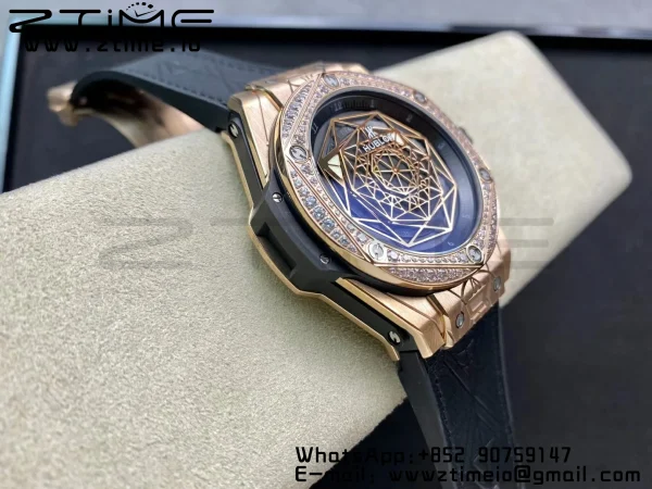 HUBLOT Big Bang Sang Bleu RG Titanium 415.NX WWF 1:1 Best Edition Black Skeletonal Dial Titanium bezel with diamond On Black Gummy Strap Asian HB1213 - スーパークローンウォッチ｜1:1ベストバージョン