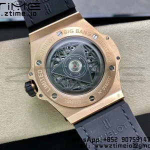 HUBLOT Big Bang Sang Bleu RG Titanium 415.NX WWF 1:1 Best Edition Black Skeletonal Dial Titanium bezel with diamond On Black Gummy Strap Asian HB1213 - スーパークローンウォッチ｜1:1ベストバージョン