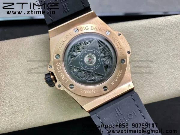 HUBLOT Big Bang Sang Bleu RG Titanium 415.NX WWF 1:1 Best Edition Black Skeletonal Dial Titanium bezel with diamond On Black Gummy Strap Asian HB1213 - スーパークローンウォッチ｜1:1ベストバージョン