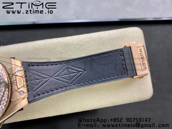 HUBLOT Big Bang Sang Bleu RG Titanium 415.NX WWF 1:1 Best Edition Black Skeletonal Dial Titanium bezel with diamond On Black Gummy Strap Asian HB1213 - スーパークローンウォッチ｜1:1ベストバージョン