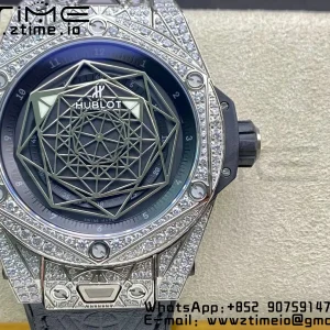 HUBLOT Big Bang Sang Bleu Titanium 415.NX.1112.VR.1704.MXM17 WWF 1:1 Best Edition Diamonds Case On Blue Gummy Strap Asian HB1213 - Super Clone Watch | 1:1 Best Version