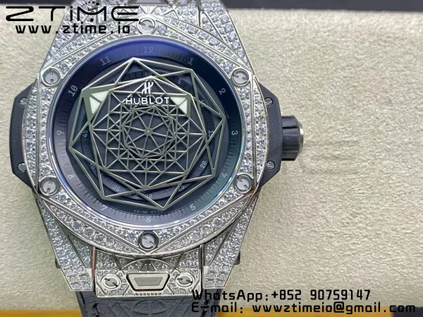 HUBLOT Big Bang Sang Bleu Titanium 415.NX.1112.VR.1704.MXM17 WWF 1:1 Best Edition Diamonds Case On Blue Gummy Strap Asian HB1213 - Super Clone Watch | 1:1 Best Version