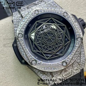 HUBLOT Big Bang Sang Bleu Titanium 415.NX.1112.VR.1704.MXM17 WWF 1:1 Best Edition Diamonds Case On Blue Gummy Strap Asian HB1213 - Super Clone Watch | 1:1 Best Version