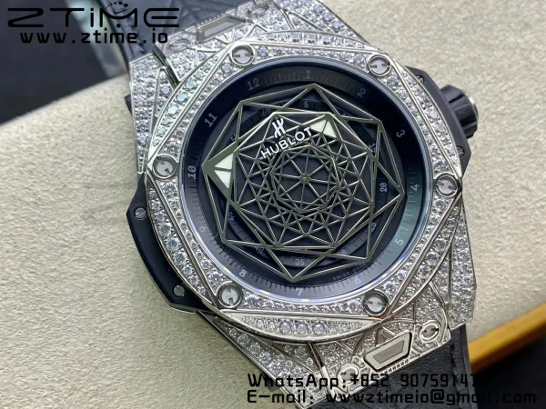 HUBLOT Big Bang Sang Bleu Titanium 415.NX.1112.VR.1704.MXM17 WWF 1:1 Best Edition Diamonds Case On Blue Gummy Strap Asian HB1213 - Super Clone Watch | 1:1 Best Version