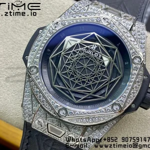 HUBLOT Big Bang Sang Bleu Titanium 415.NX.1112.VR.1704.MXM17 WWF 1:1 Best Edition Diamonds Case On Blue Gummy Strap Asian HB1213 - Super Clone Watch | 1:1 Best Version