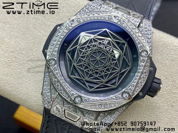HUBLOT Big Bang Sang Bleu Titanium 415.NX.1112.VR.1704.MXM17 WWF 1:1 Best Edition Diamonds Case On Blue Gummy Strap Asian HB1213 - Super Clone Watch | 1:1 Best Version