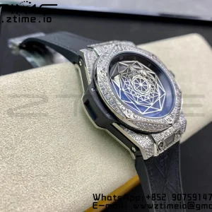 HUBLOT Big Bang Sang Bleu Titanium 415.NX.1112.VR.1704.MXM17 WWF 1:1 Best Edition Diamonds Case On Blue Gummy Strap Asian HB1213 - Super Clone Watch | 1:1 Best Version