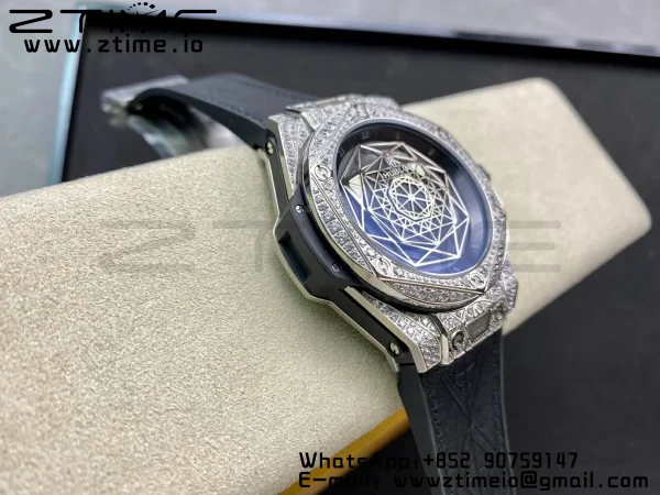 HUBLOT Big Bang Sang Bleu Titanium 415.NX.1112.VR.1704.MXM17 WWF 1:1 Best Edition Diamonds Case On Blue Gummy Strap Asian HB1213 - Super Clone Watch | 1:1 Best Version