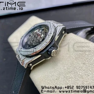 HUBLOT Big Bang Sang Bleu Titanium 415.NX.1112.VR.1704.MXM17 WWF 1:1 Best Edition Diamonds Case On Blue Gummy Strap Asian HB1213 - Super Clone Watch | 1:1 Best Version