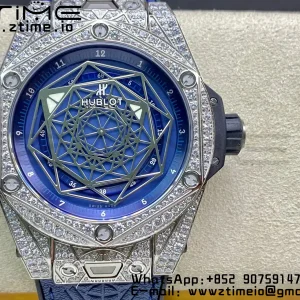 HUBLOT Big Bang Sang Bleu Titanium 415.NX.7179.VR.1704.MXM18 WWF 1:1 Best Edition Diamonds Case On Blue Gummy Strap Asian HB1213 - Super Clone Watch | 1:1 Best Version