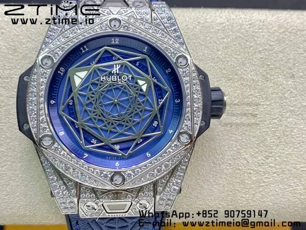 HUBLOT Big Bang Sang Bleu Titanium 415.NX.7179.VR.1704.MXM18 WWF 1:1 Best Edition Diamonds Case On Blue Gummy Strap Asian HB1213 - Super Clone Watch | 1:1 Best Version