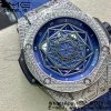 HUBLOT Big Bang Sang Bleu Titanium 415.NX.7179.VR.1704.MXM18 WWF 1:1 Best Edition Diamonds Case On Blue Gummy Strap Asian HB1213 - Super Clone Watch | 1:1 Best Version