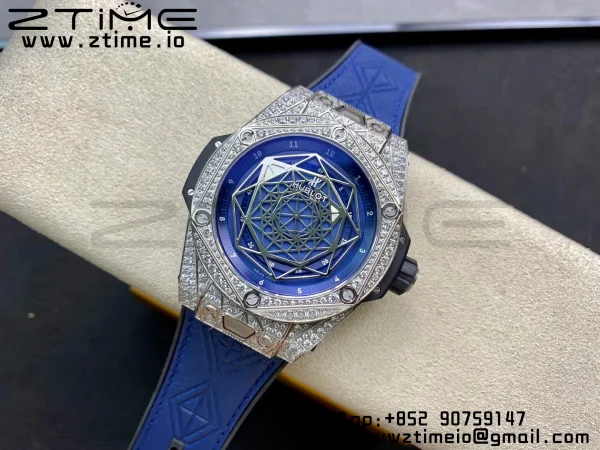 HUBLOT Big Bang Sang Bleu Titanium 415.NX.7179.VR.1704.MXM18 WWF 1:1 Best Edition Diamonds Case On Blue Gummy Strap Asian HB1213 - Super Clone Watch | 1:1 Best Version