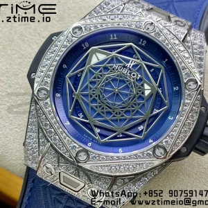 HUBLOT Big Bang Sang Bleu Titanium 415.NX.7179.VR.1704.MXM18 WWF 1:1 Best Edition Diamonds Case On Blue Gummy Strap Asian HB1213 - Super Clone Watch | 1:1 Best Version