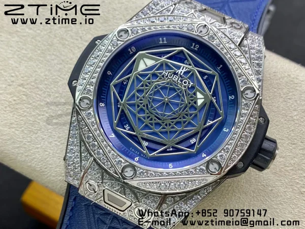 HUBLOT Big Bang Sang Bleu Titanium 415.NX.7179.VR.1704.MXM18 WWF 1:1 Best Edition Diamonds Case On Blue Gummy Strap Asian HB1213 - Super Clone Watch | 1:1 Best Version