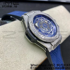 HUBLOT Big Bang Sang Bleu Titanium 415.NX.7179.VR.1704.MXM18 WWF 1:1 Best Edition Diamonds Case On Blue Gummy Strap Asian HB1213 - Super Clone Watch | 1:1 Best Version